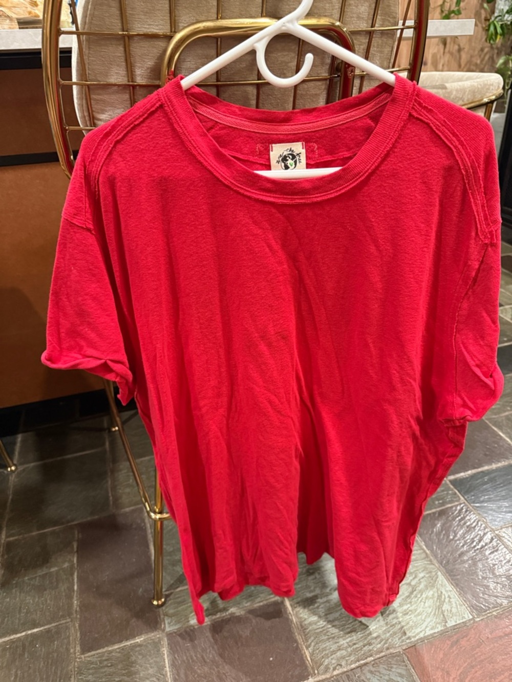 We The Free Red Crewneck Tee with Earth Logo Tag